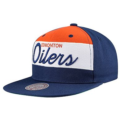 Men's Mitchell & Ness Royal Edmonton Oilers Retro Script Colorblock Snapback Hat