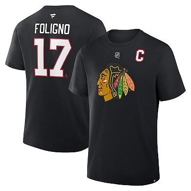 Men's Fanatics Nick Foligno Black Chicago Blackhawks Authentic Stack Name & Number T-Shirt