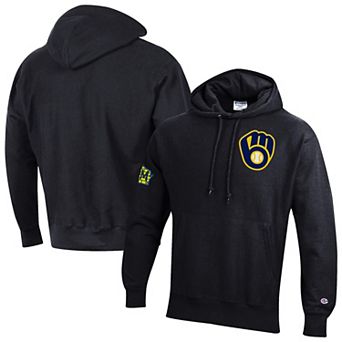 Men's Champion Black Milwaukee Brewers Reverse Weave Chenille Hoodie