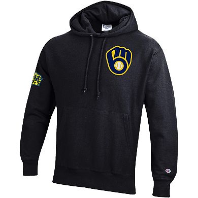 Men's Champion Black Milwaukee Brewers Reverse Weave Chenille Hoodie