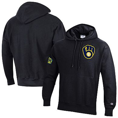Men's Champion Black Milwaukee Brewers Reverse Weave Chenille Hoodie