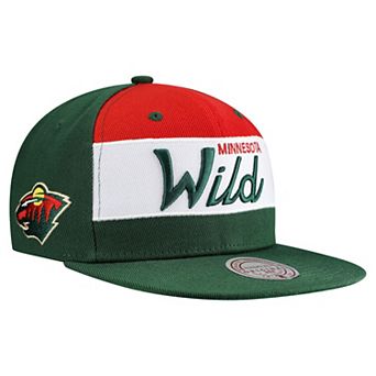 Men's Mitchell & Ness Green Minnesota Wild Retro Script Colorblock Snapback Hat