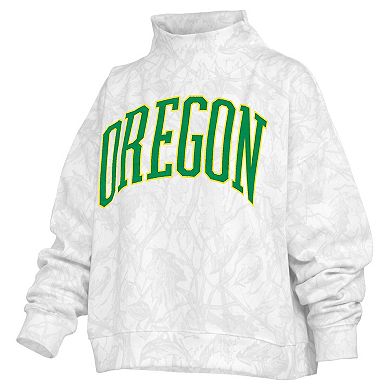 Women's Pressbox White Oregon Ducks Camo Mock Neck Sweatshirt