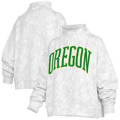 Women's Pressbox White Oregon Ducks Camo Mock Neck Sweatshirt