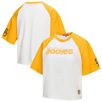 Women's Mitchell & Ness White San Diego Padres Cropped Raglan Boxy T-Shirt