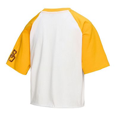 Women's Mitchell & Ness White San Diego Padres Cropped Raglan Boxy T-Shirt
