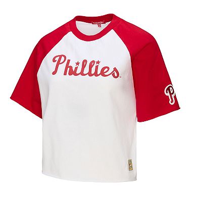 Women's Mitchell & Ness White Philadelphia Phillies Cropped Raglan Boxy T-Shirt
