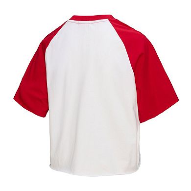 Women's Mitchell & Ness White Philadelphia Phillies Cropped Raglan Boxy T-Shirt
