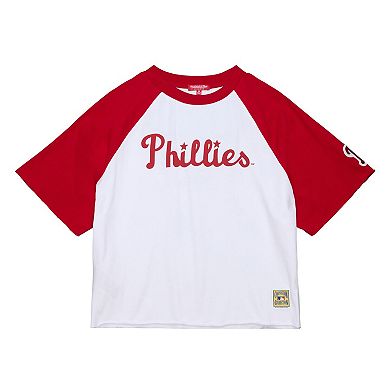 Women's Mitchell & Ness White Philadelphia Phillies Cropped Raglan Boxy T-Shirt