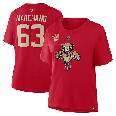 Women's Fanatics Brad Marchand Red Florida Panthers 2026 NHL Winter Classic Authentic Stack Name & Number T-Shirt