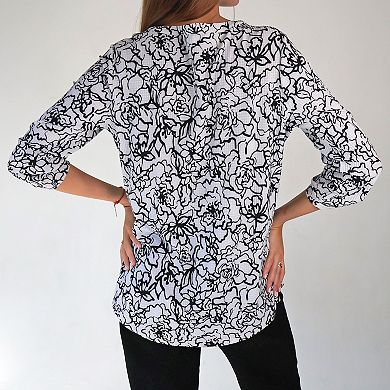 Lily Black White Floral Print Top