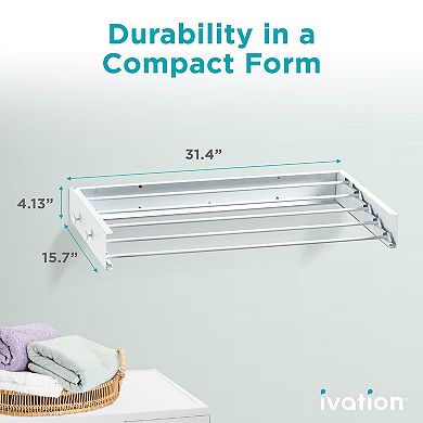 Ivation Retractable Wall Mounted Clothes Drying Rack - Foldable Laundry Drying Rack for Clothing