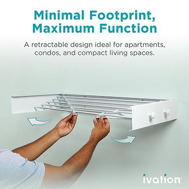 Ivation Retractable Wall Mounted Clothes Drying Rack - Foldable Laundry Drying Rack for Clothing