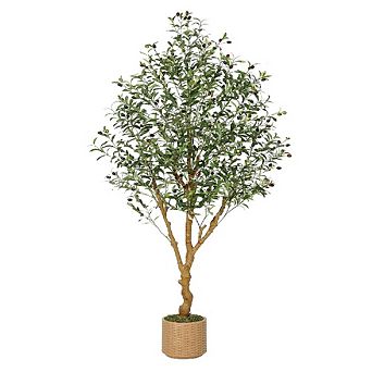 Artificial Olive Tree with Straw Pot & Wood Trunk for Home, Office & Living Room