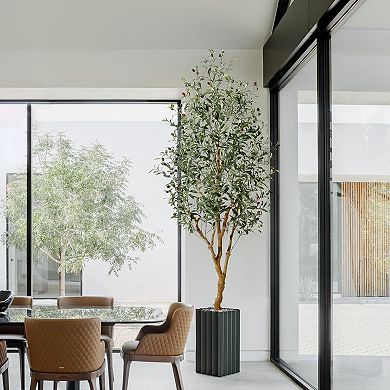 Artificial Olive Tree with Straw Pot & Wood Trunk for Home, Office & Living Room