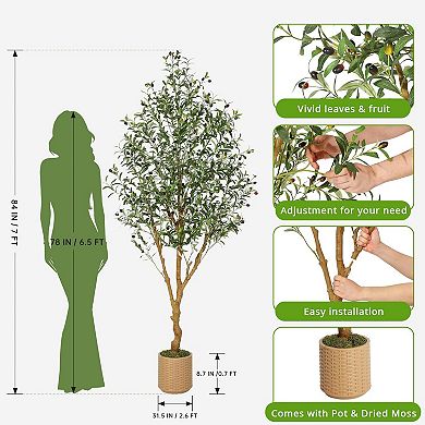 Artificial Olive Tree with Straw Pot & Wood Trunk for Home, Office & Living Room