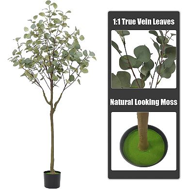 Artificial Eucalyptus Tree in Pot, Realistic Trunk & Leaves for Home & Outdoor
