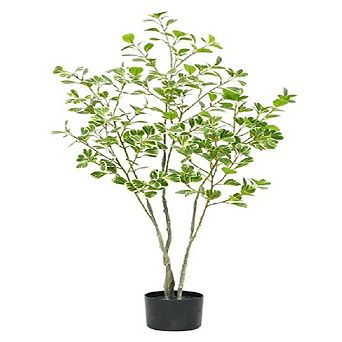 Artificial Ficus Tree in Pot, Large Faux Plant with Shiny Leaves for Office & Living Room