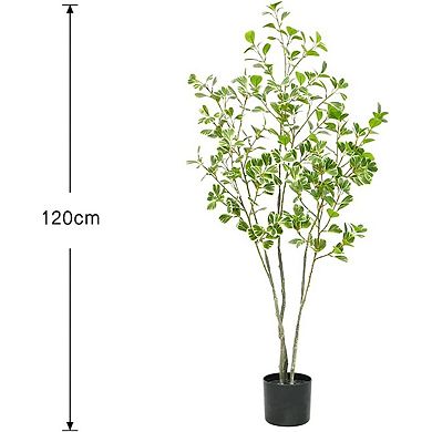 Artificial Ficus Tree in Pot, Large Faux Plant with Shiny Leaves for Office & Living Room