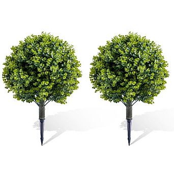 2-Pack Artificial Eucalyptus Topiary Trees with Ground Spikes for Indoor/Outdoor