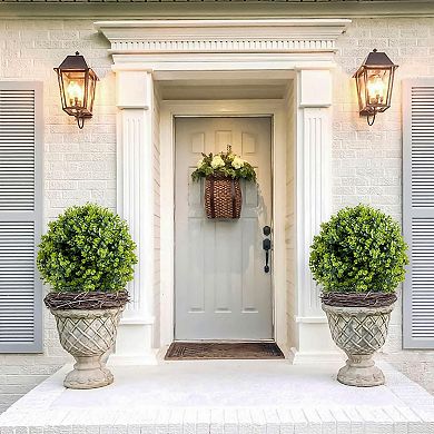 2-Pack Artificial Eucalyptus Topiary Trees with Ground Spikes for Indoor/Outdoor