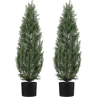 2-Pack Potted Artificial Cedar Trees, UV Protected for Porch, Garden & Entryway