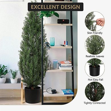 2-Pack Potted Artificial Cedar Trees, UV Protected for Porch, Garden & Entryway