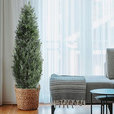 2-Pack Potted Artificial Cedar Trees, UV Protected for Porch, Garden & Entryway