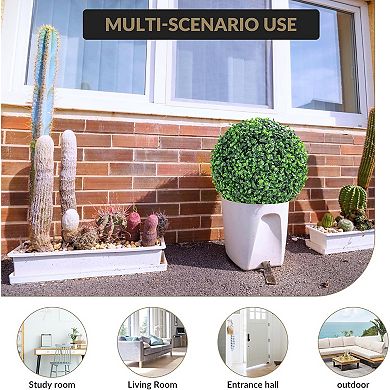 2-Pack Artificial Boxwood Topiary Balls for Balcony, Porch, Garden & Wedding Decor