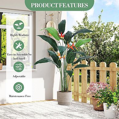 Green Faux Bird of Paradise Plant Artificial Palm Tree with 17 Leaves & 3 Flowers