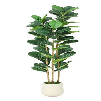 Artificial Fiddle Leaf Fig Tree with Wood Trunk in Pot for Home & Office Decor