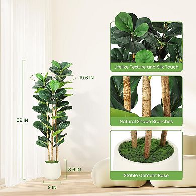 Artificial Fiddle Leaf Fig Tree with Wood Trunk in Pot for Home & Office Decor