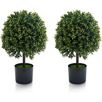 2-Pack Artificial Boxwood Topiary Trees with Fruits in Pot for Garden Decor
