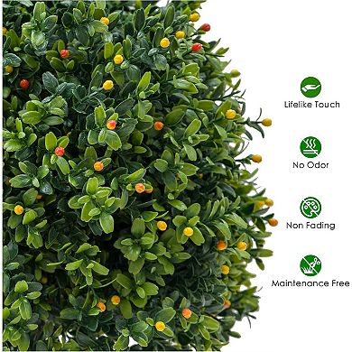 2-Pack Artificial Boxwood Topiary Trees with Fruits in Pot for Garden Decor