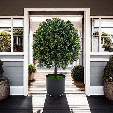 2-Pack Artificial Boxwood Topiary Trees with Fruits in Pot for Garden Decor