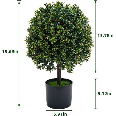 2-Pack Artificial Boxwood Topiary Trees with Fruits in Pot for Garden Decor