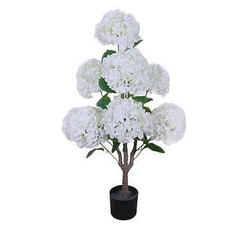 Artificial White Hydrangea Tree in Pot, Large Faux Plant for Office & Wedding Decor