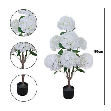 Artificial White Hydrangea Tree in Pot, Large Faux Plant for Office & Wedding Decor