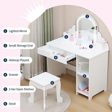 LED Princess Makeup Table for Girls with Stool & Accessories