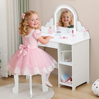 LED Princess Makeup Table for Girls with Stool & Accessories