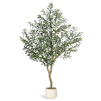 Artificial Olive Tree in Planter & Basket, Realistic Fruits for Home & Office Decor