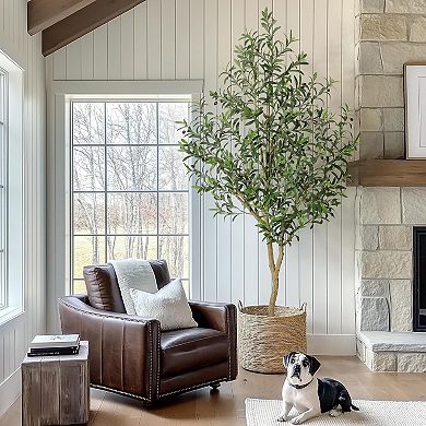 Artificial Olive Tree in Planter & Basket, Realistic Fruits for Home & Office Decor