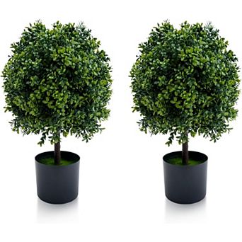 2-Pack Artificial Boxwood Ball Topiary Trees for Home & Garden Decor