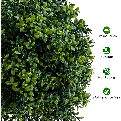 2-Pack Artificial Boxwood Ball Topiary Trees for Home & Garden Decor