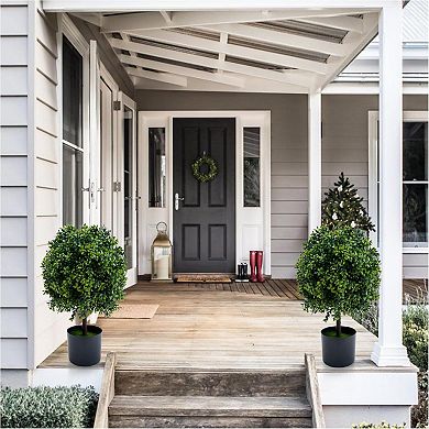 2-Pack Artificial Boxwood Ball Topiary Trees for Home & Garden Decor