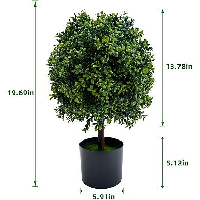 2-Pack Artificial Boxwood Ball Topiary Trees for Home & Garden Decor