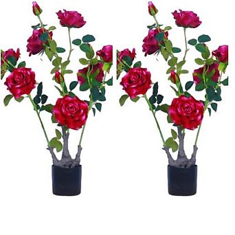 2-Pack Artificial Rose Bushes in Pot, Realistic Flowers for Wedding, Table & Garden