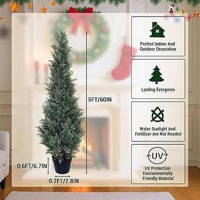 2-Pack Artificial Cedar Topiary Trees, Realistic Faux Pine for Home & Porch Decor