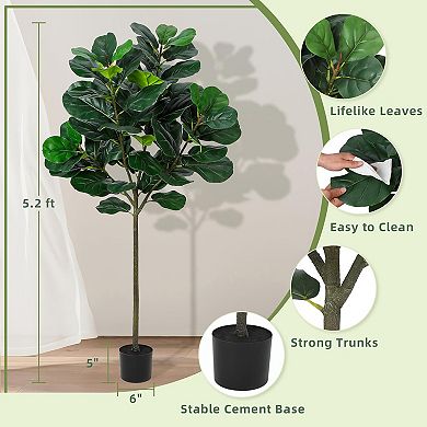 Artificial Fiddle Leaf Fig Tree in Pot with 62 Leaves for Living Room & Office Decor
