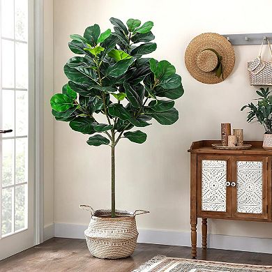 Artificial Fiddle Leaf Fig Tree in Pot with 62 Leaves for Living Room & Office Decor